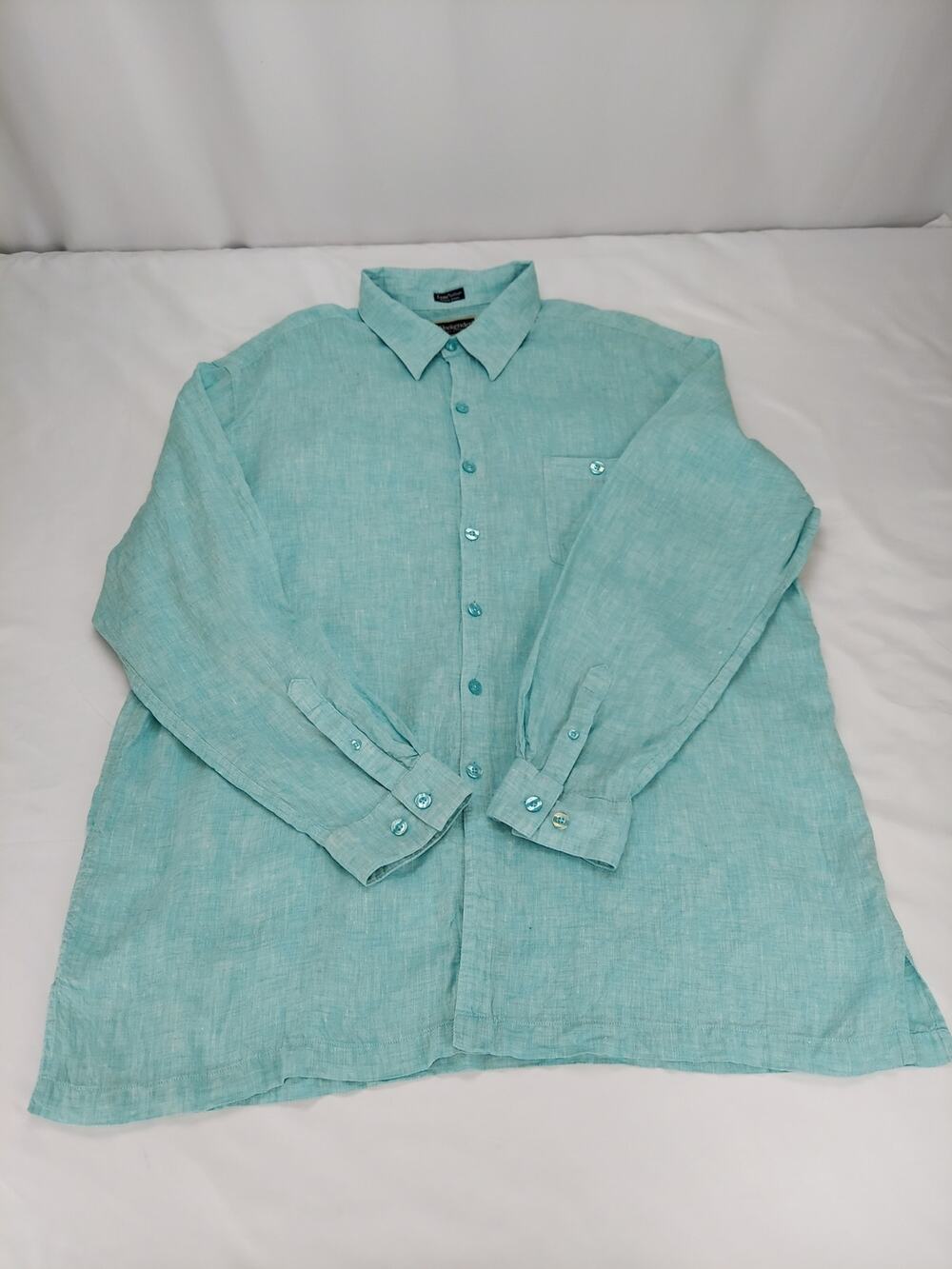 Weekender 100% Linen Coastal Beachy Men's Luau Edition Teal Aqua Shirt 2XL